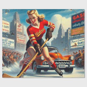 Papel De Presente Vintage Hockey Girl