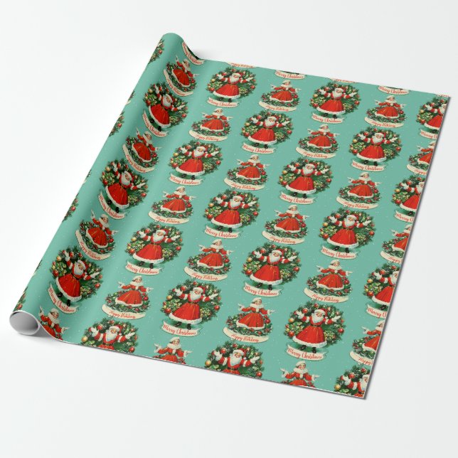 Papel De Presente Vintage Holiday Cheer In Teal (Desenrolado)