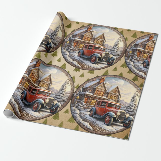 Papel De Presente Vintage Holiday Christmas Wrappaper (Desenrolado)