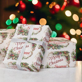 Papel De Presente Vintage Holly adiciona o nome do destinatário no N