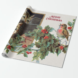 Papel De Presente Vintage Holly cats e natal