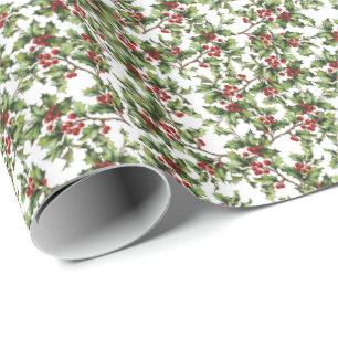 Papel De Presente Vintage Holly Christmas Holiday Wrap