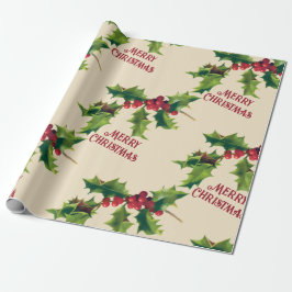 Papel De Presente Vintage Holly Christmas Saudação