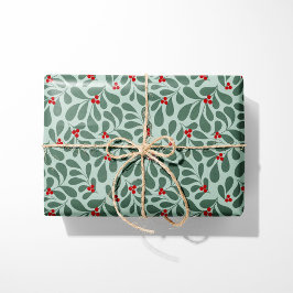 Papel De Presente Vintage Holly Christmas Wrappaper - Mint