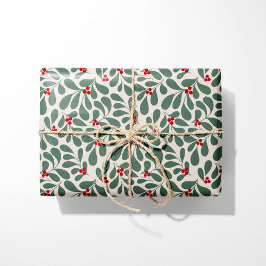 Papel De Presente Vintage Holly Christmas Wrapping Paper - Beige