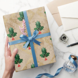 Papel De Presente Vintage Holly Damask Pattern 