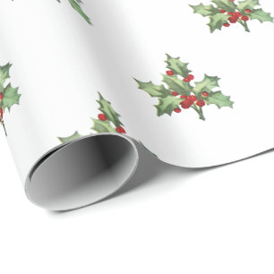 Papel De Presente Vintage Holly e Berries Holiday Wrapping