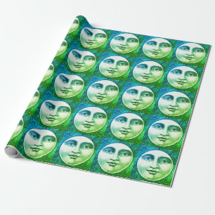 Papel De Presente Vintage homem na lua cheio face a estrela azul tea