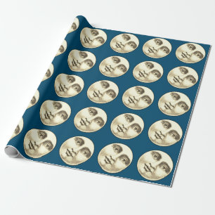 Papel De Presente Vintage homem na lua cheio face a estrela de ouro