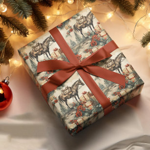 Papel De Presente Vintage Horse Western Cowboy Natal