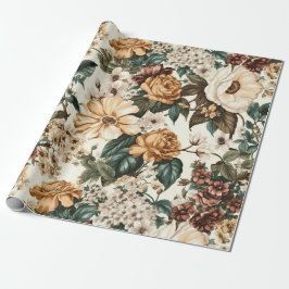 Papel De Presente Vintage Ivory Flowers, Padrão de Rosas Multicolore