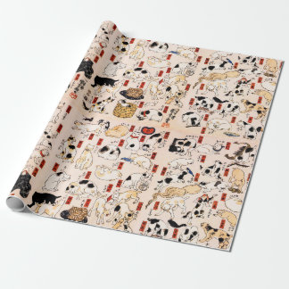 Papel De Presente Vintage Japonês Cats Menagerie Woodblock Ukiyo-e