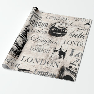 Papel De Presente Vintage jornal antigo London grunge Colage