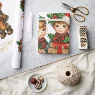 Papel De Presente Vintage Kids presentes no Natal Feliz Natal