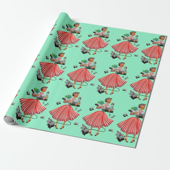 Papel De Presente Vintage Lady 1950 Natal (Desenrolado)