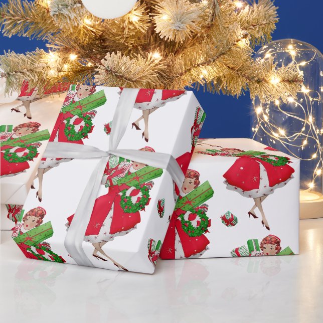 Papel De Presente Vintage Lady Christmas Comprando presentes (Feriados)