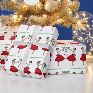 Papel De Presente Vintage Lady Decorating Christmas Tree (Árvore de 