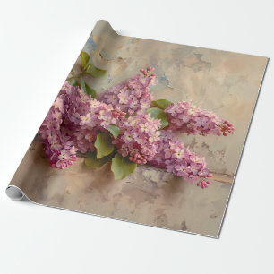 Papel De Presente Vintage Lilac Flores de Pintura