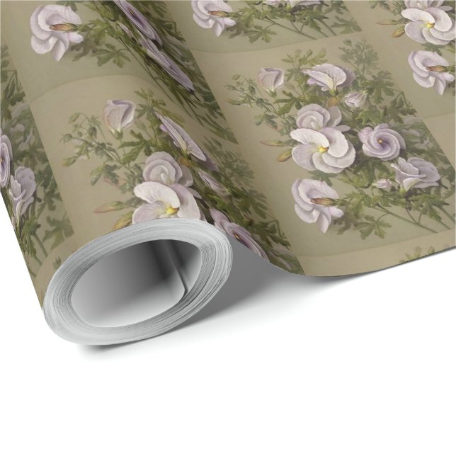 Papel De Presente Vintage Lilac Hibiscus Purple Flowers Floral (Ponta do rolo)