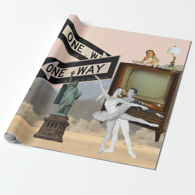 Papel De Presente Vintage Look American Collage (Desenrolado)