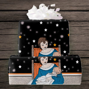 Papel De Presente Vintage Loving Mãe Bebê Estrelas Dia da Mãe