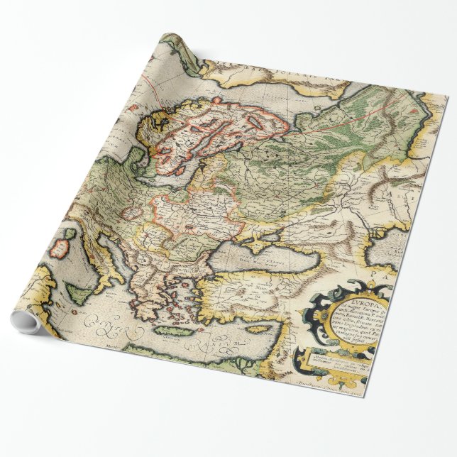 Papel De Presente Vintage Map of Europe (1596) (Desenrolado)