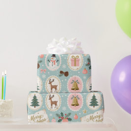 Papel De Presente Vintage Merry Christmas Pattern Wrapping Paper