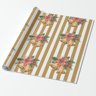 Papel De Presente Vintage Mistletoe Bells com invólucro de ouro list