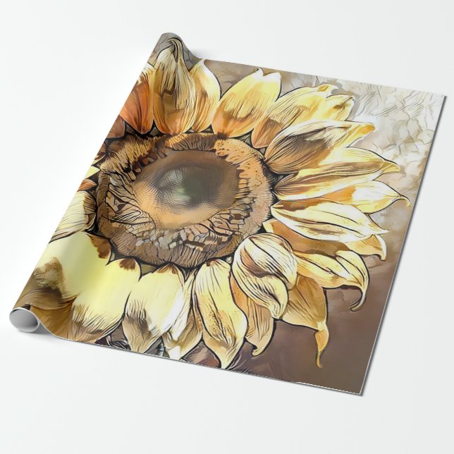 Papel De Presente Vintage Modern Art Sunflower Collection (Desenrolado)