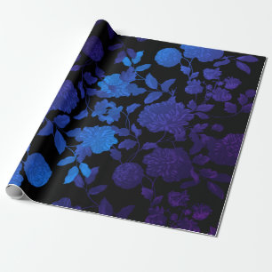 Papel De Presente Vintage moderno azul roxo preto de Ombre floral