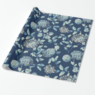 Papel De Presente Vintage moderno Toile floral do Tansy azul da