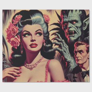 Papel De Presente Vintage Monster Horror Girl