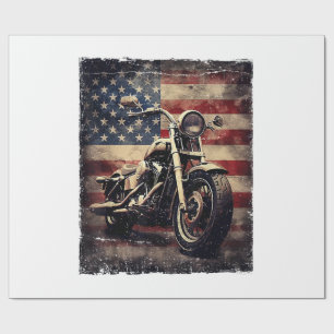 Papel De Presente Vintage Motorcycle USA Flag Retro Biker American