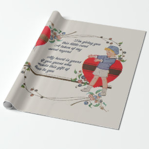 Papel De Presente Vintage Namorados Crianças Bonitas e Coloridas Dec