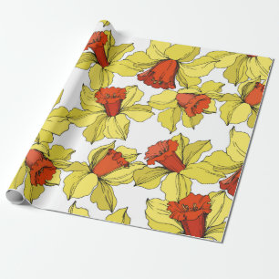 Papel De Presente vintage Narciso flor botânica floral Amarelo a