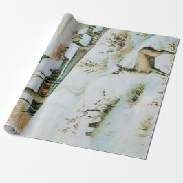 Papel De Presente Vintage neve, paisagem de inverno com veado