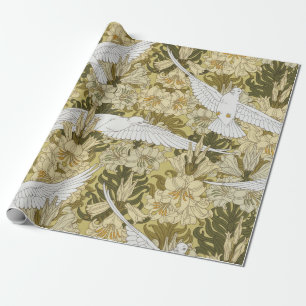 Papel De Presente Vintage padrão floral Dove & Lily em verde sálvia