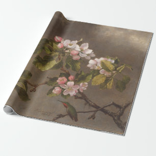 Papel De Presente Vintage Painting Hummingbird and Apple Blossoms
