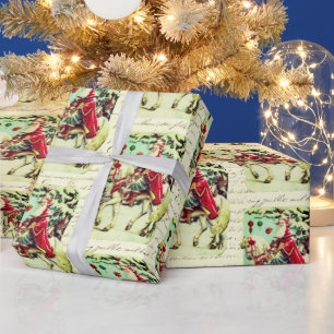 Papel De Presente Vintage Papais noeis de Natal Vitorianos em Horseb