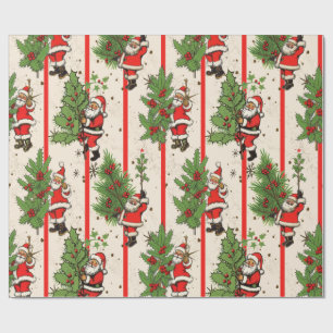 Papel De Presente Vintage Papais noeis Holly and Stripes