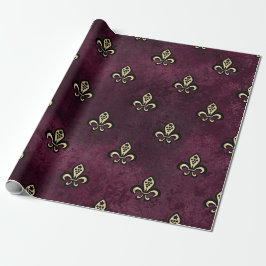 Papel De Presente Vintage Paris Burgundy e Dourada Fleur de Lis