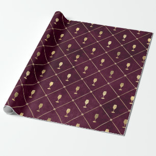 Papel De Presente Vintage Paris Burgundy e Dourado Grunge Wine