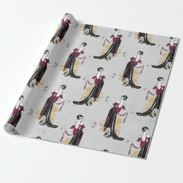 Papel De Presente Vintage Paris Burgundy e tema de vinho em falso ou
