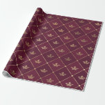 Papel De Presente Vintage Paris Burgundy Red e Dourada Coroa<br><div class="desc">O papel de embrulho de uma casa-de-ouro e de uma coroa de ouro em Paris.</div>