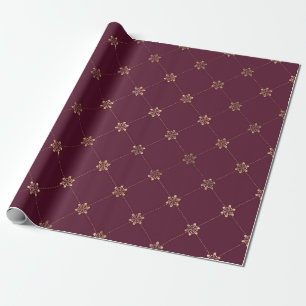 Papel De Presente Vintage Paris Burgundy Red e Dourada Floral