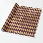 Papel De Presente Vintage Paris Burgundy Red e Dourado Diamond<br><div class="desc">O papel de embrulhamento do padrão de diamantes em Paris,  grunge burgundy e ouro.</div>