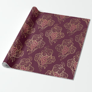 Papel De Presente Vintage Paris Burgundy Red e Dourado Wine temático