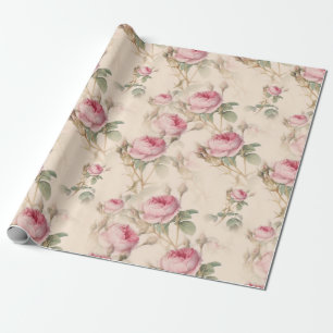 Papel De Presente Vintage Pastel Pink Elegante Rosas Floral