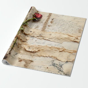 Papel De Presente Vintage - Pergaminho - Carta de Amor com Flores (2