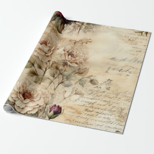 Papel De Presente Vintage - Pergaminho - Carta de Amor com Flores (7